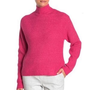 Free Press Pink Mock Neck Ribbed Sweater, XS